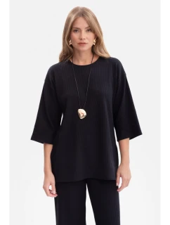 B301 Rebrovaný pletený top - čierny