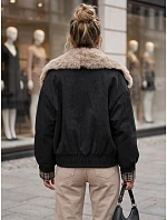 Krátka dámska semišová bunda s kožušinou, čierna, FashionStreet TY5842 Krátka dámska semišová bunda s kožušinou, čierna, FashionStreet TY5842