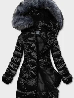 Čierna dámska metalická zimná bunda (B8072-1)