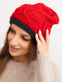 Dámska zimná vlnená čiapka s pleteným vzorom K443 červená
