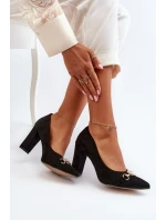 Zazoo 2453/OS Zamszowe Czółenka Na Słupku Z Sercem Czarne