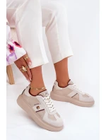 Skórzane Damskie Sneakersy Na Platformie Daniel Lopez Just Dare SS2D4003 Beżowe