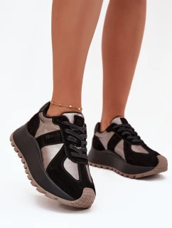 Zamszowe Sneakersy Damskie Ocieplane Na Platformie Big Star OO274A217 HI-POLY SYSTEM Czarne