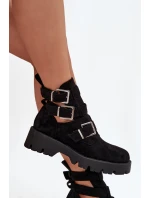 Botki Damskie Z Paskami I Srebrnymi Klamrami Czarne Helisse