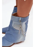 Botki Damskie Na Słupku Z Łańcuszkiem Jeansowe Ilyana