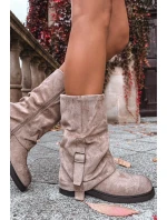 Kozaki Damskie Z Wywiniętą Cholewką Do Połowy Łydki Z Klamrą Khaki Minelle