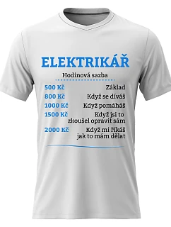 Pánske bavlnené tričko s potlačou - HOURLY BUNDLE - ELECTRICIAN - biele