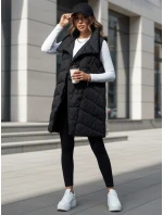 Dámska prešívaná dlhá vesta bez kapucne SERKIS čierna FashionStreet TY4524