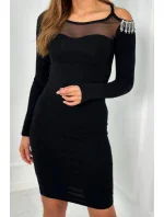 Pletené šaty so sieťovinou hore čierny