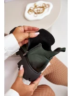 Zazoo 60451 Damskie Skórzane Botki Z Ozdobą Ciemnozielone