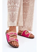 Szydełkowe Klapki Damskie Ze Złotymi Klamrami Fuksja Fenira