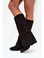 Wsuwane Kozaki Kowbojki Damskie Na Słupku Z Frędzlami Czarne Zalia