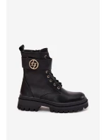 Botki Workery Damskie Ze Złotym Detalem Ocieplane Czarne Fiorena