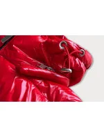 Krátka červená prešívaná dámska bunda s kapucňou (CAN-333)