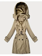 Elegantný dámsky kabát s kapucňou Goodlookin beige (T2-2238#-5)