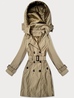 Elegantný dámsky kabát s kapucňou Goodlookin beige (T2-2238#-5)