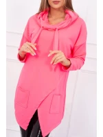 Oversize tunika s obálkou vpredu ružová neónová