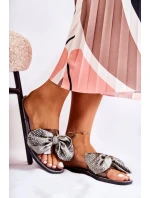 Damskie Gumowe Klapki Z Kokardą Czarno-Szare Meriden