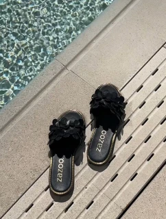 Zazoo 40381 Damskie Skórzane Klapki Na Płaskim Obcasie Czarne