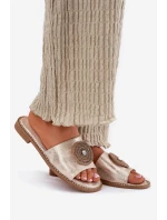 Klapki Damskie Na Płaskim Obcasie Z Ozdobą S.Barski KV51-013 Złote