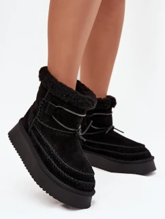 Zamszowe Śniegowce Damskie Z Ozdobnymi Przeszyciami  Big Star SS274372 Czarne