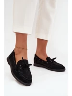 Półbuty Mokasyny Damskie Płaskie Z Wiązaniem Czarne Zalina