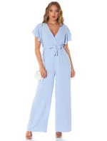 Dámsky overal so širokými nohavicami a opaskom na zaväzovanie 0000OV07814 White - Koucla Dámsky overal so širokými nohavicami a opaskom na zaväzovanie 0000OV07814 White - Koucla