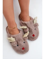 Kapcie Świąteczne Z Motywem Renifera Futrzane Ciemnobeżowe Asielle