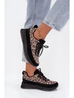 Zamszowe Ocieplane Sneakersy Damskie Na Platformie Vinceza 66836 Panterka Czarne