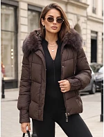 Dámska prešívaná bunda s kožušinovou kapucňou, slivková, FashionStreet TY5891 Dámska prešívaná bunda s kožušinovou kapucňou, slivková, FashionStreet TY5891
