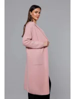 Dlhý vlnený prehoz cez oblečenie typu alpaka v bledo ružovej farbe s kapucňou (M105-1) Dlhý vlnený prehoz cez oblečenie typu alpaka v bledo ružovej farbe s kapucňou (M105-1)