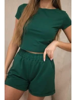 Bavlnená súprava s kraťasmi tmavo zelená