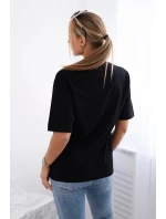 Bavlnená blúzka s potlačou srdca čierna