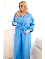 Dámska súprava nadmernej veľkosti s košeľou a širokými nohavicami Denim