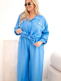 Dámska súprava nadmernej veľkosti s košeľou a širokými nohavicami Denim