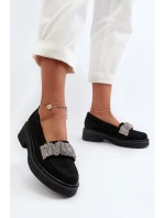 Zazoo 3419 Mokasyny Damskie Zamszowe Z Ozdobnym Paseczkiem Czarne