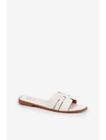 Klapki Damskie Na Płaskim Obcasie Z Wycięciami Eko Skórzane Białe Ecapus