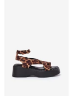 Sandały Damskie Na Platformie I Koturnie W Panterkę Brązowe Tenzorus