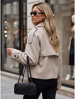 Krátky dámsky dvojradový kabát s klopami, béžový, FashionStreet TY6030 Krátky dámsky dvojradový kabát s klopami, béžový, FashionStreet TY6030
