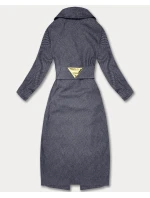 Dámsky dlhý kabát s opaskom S'West navy blue-stripe (B8542-26)