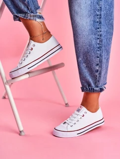 Damskie Klasyczne Trampki Białe Z Czerwoną Lamówką Ecoma