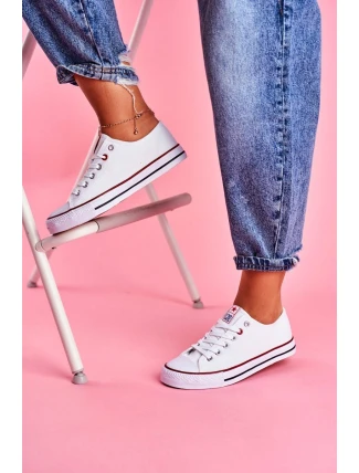 Damskie Klasyczne Trampki Białe Z Czerwoną Lamówką Ecoma