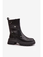 Botki Damskie Eko Skórzane Na Zamek Z Ozdobnymi Detalami Czarne Reritha