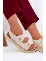 Damskie Sandały Z Ozdobnymi Detalami Na Rzepy Beżowe Zoliner