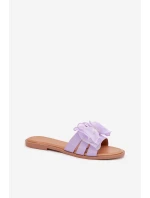 Klapki Damskie Na Płaskim Obcasie Z Tiulową Kokardą Fioletowe Tanira