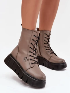 Botki Workery Damskie Na Platformie Ocieplane Vinceza 58588 Ciemnobeżowe