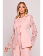 M865 Sako s čipkovanými panelmi a jedným gombíkom - púdrové M865 Sako s čipkovanými panelmi a jedným gombíkom - púdrové