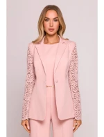 Dámske sako s čipkovanými rukávmi M865 Powder pink - MOE