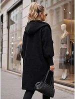 Dámsky dlhý kabát z ovčej kože s kapucňou, čierny, FashionStreet NY0798 Dámsky dlhý kabát z ovčej kože s kapucňou, čierny, FashionStreet NY0798