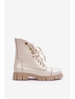 Skórzane Botki Damskie Z Futerkiem Jasnobeżowe Lewski 3296
